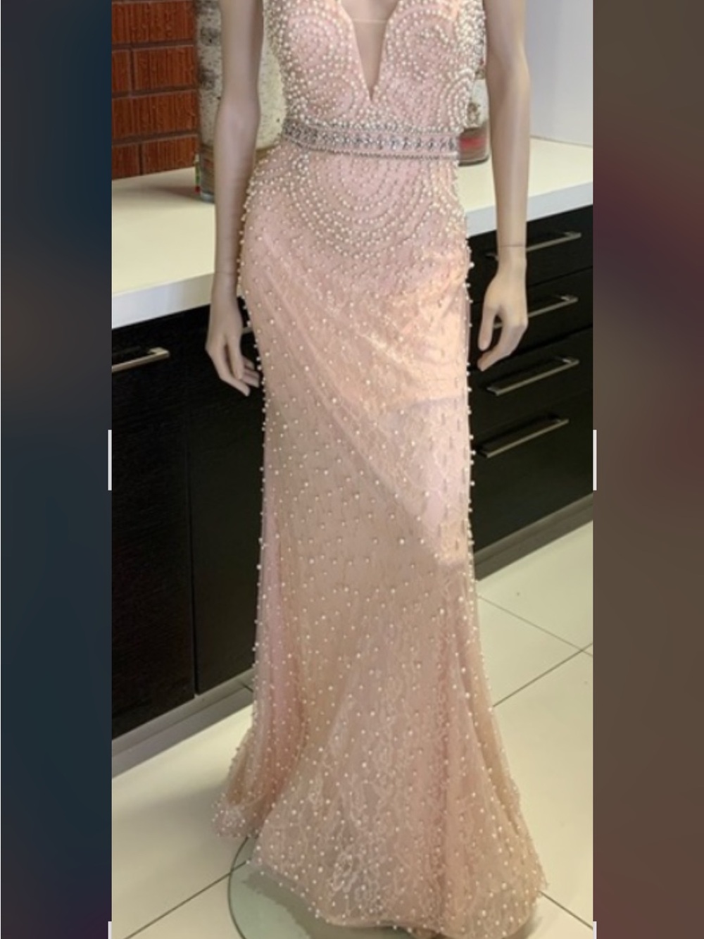 Mac Duggal Blush Pink Pearl & Crystal Embellished dress